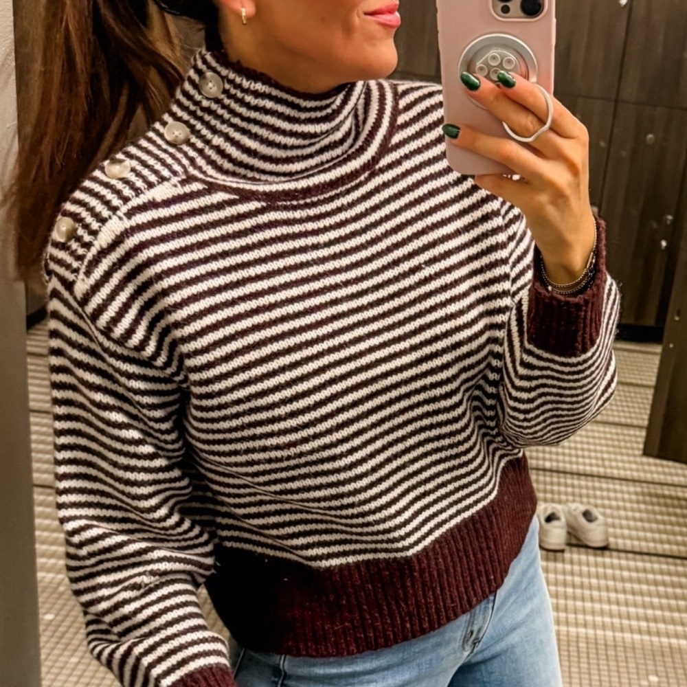 Long-Sleeve Funnel Neck Button Pullover Sweater U… - image 5